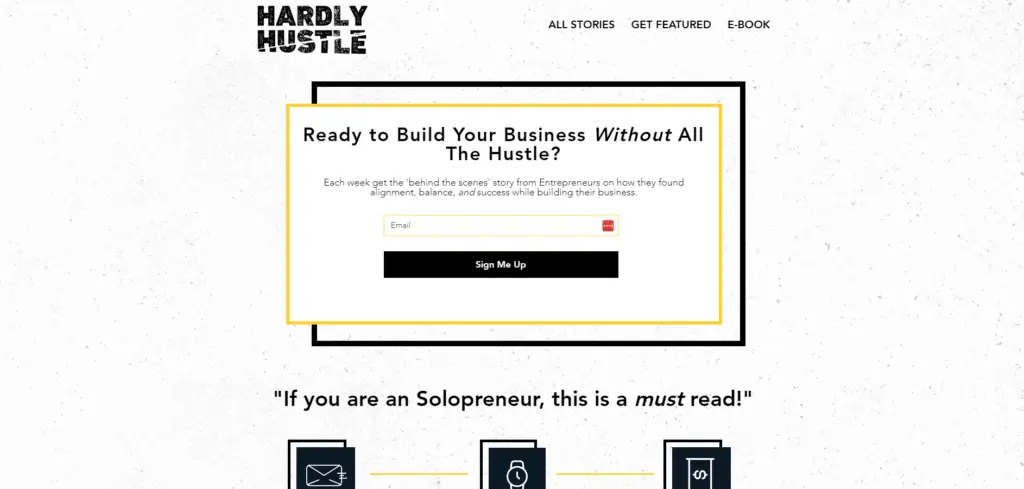 Hardly Hustle homepage screenshot