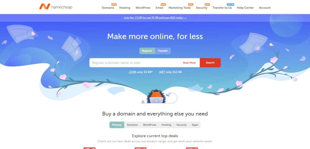 screenshot showing a step of how to register a domain on namecheap