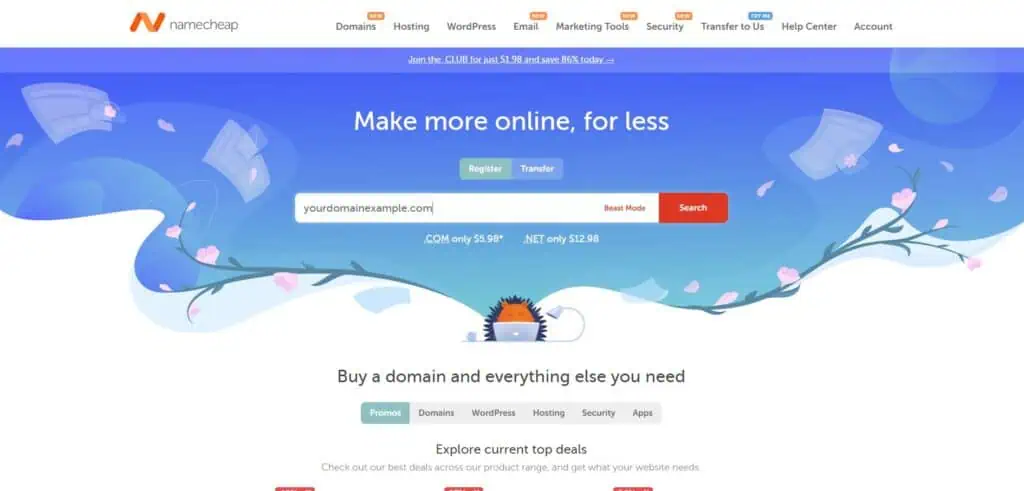 screenshot showing a step of how to register a domain on namecheap