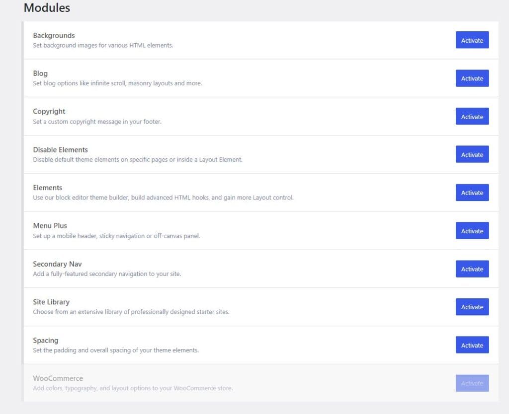 a screenshot showing me activating GeneratePress Premium modules