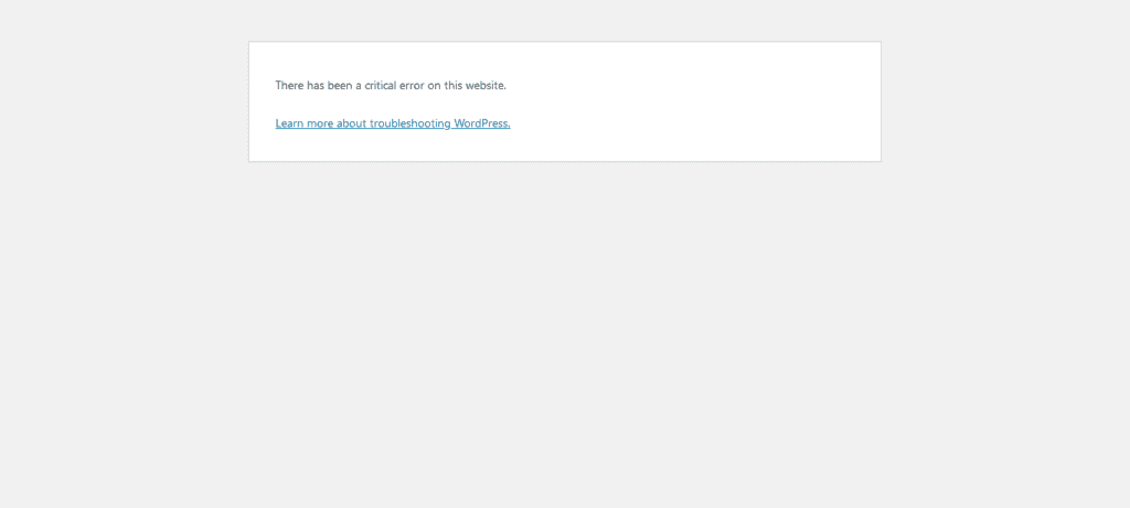 screenshot of the "there has been a critical error" screen on wordpress