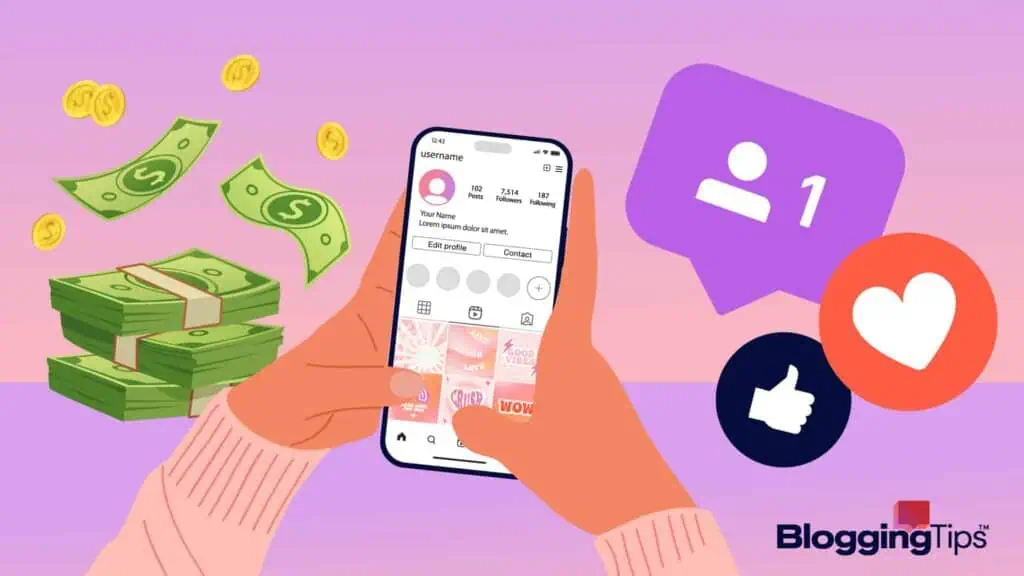 vector graphic showing an illustration of can you make money on Instagram