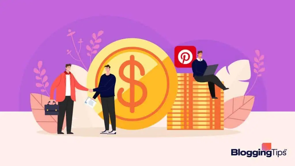 vector graphic showing an illustration of people making money to address the topic how to make money on Pinterest