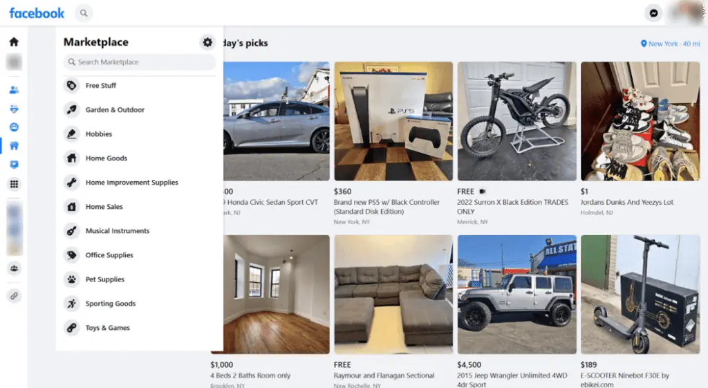 image showing a screenshot of how to sell on Facebook